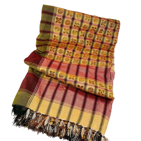 2 Plaid Decorative Tablecloth Black Orange Red Green Metallic Appliqués u - Picture 6 of 11